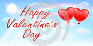 Happy valentine`s day with rainbow sky vector