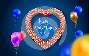 Happy Valentine s day. Realistic colorful of balloons flying for celebrations with confetti. Trendy Design element