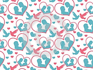 Happy Valentine`s Day seamless pattern. Cute romantic love endless background. Heart repeating texture. Vector