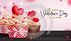 Happy valentine\'s day text vector design. Valentine\'s day cup cake sweet dessert decoration elements