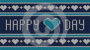 Happy Valentine`s Day typographic lettering knitted style, vector illustration.
