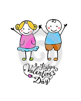 Happy Valentine`s Day. Vector boy and girl