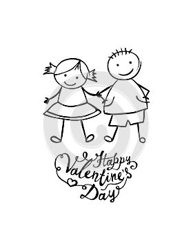 Happy Valentine`s Day. Vector boy and girl