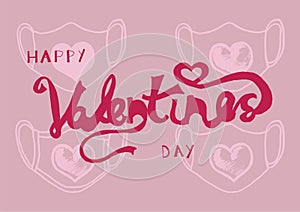 Happy Valentine`s Day vector with loveheart face masks background photo