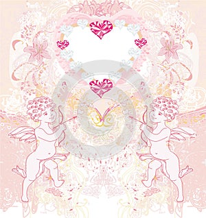 Happy valentine's day vintage card with cupids