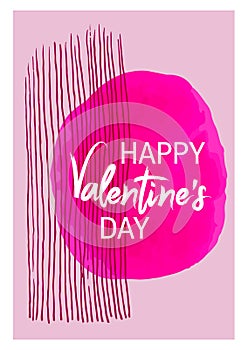 Happy Valentine\'s Day watercolor frame card in hand painted style
