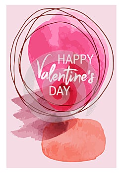 Happy Valentine's Day watercolor frame card in hand painted style.