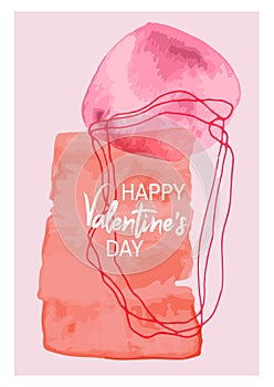 Happy Valentine`s Day watercolor frame card in hand painted style