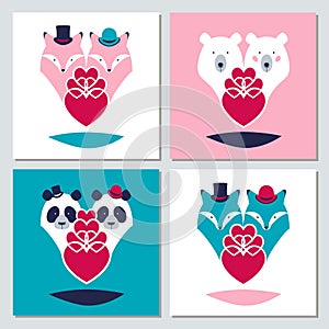 Happy Valentine`s day or wedding cards set