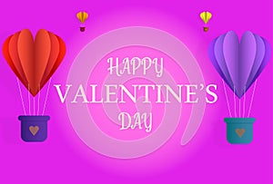 Happy valentine`s typography with flying love air balloons vector illustration