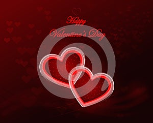 Happy Valentine, two Red neon hearts greeting