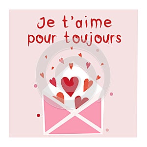 Happy Valentine vector illustration with French lettering. Vector design for web, print, stickers, template, etc. photo