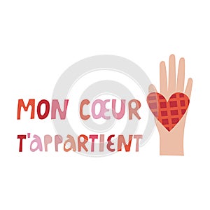 Happy Valentine vector illustration with French lettering. Vector design for web, print, stickers, template, etc.