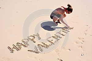 Happy Valentine, woman on beach