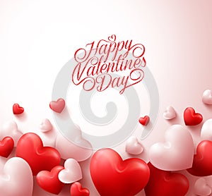 Happy Valentines Day Background with 3D Realistic Red Hearts