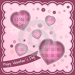 Happy Valentines Day background with hearts and flowers.