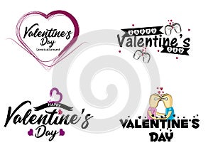Happy Valentines Day badges. Set Of Calligraphic Quotes.