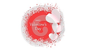 Happy valentines day banner background with red water color splash and paper hearts