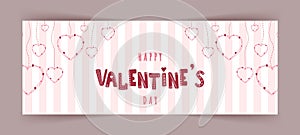 Happy Valentines day banner with pink hearts. Cute romantic background.