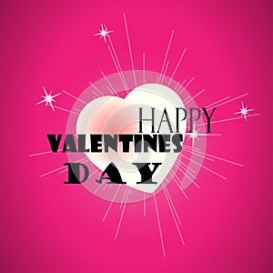 Happy Valentines Day Black Lettering Typography and Bright Little Stars on a Pink Background.