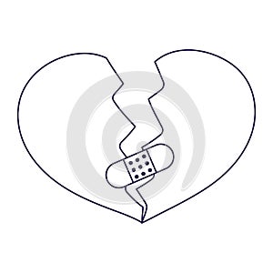Happy valentines day, broken heart love sad bandage first aid icon line style