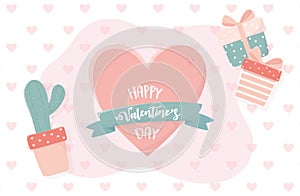 Happy valentines day cactus in pot gifts hearts love background