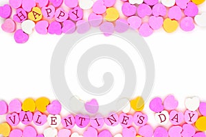 Happy Valentines Day candy hearts double border over white