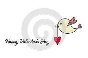 Happy Valentines Day card with bird carrying heart