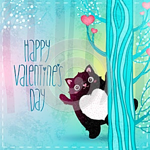 Happy Valentines Day card with cat