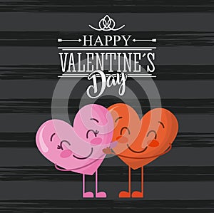 Happy valentines day card couple love hearts hugging dark background