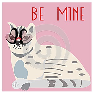 Happy Valentines Day card with cute Cat