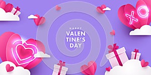 Happy Valentines Day card. Festive banner, sale poster, flyer, promo template