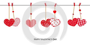 Happy Valentines Day card with hanging Love Valentines heart vector illustration background