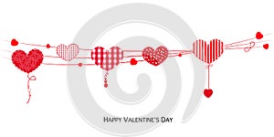 Happy Valentines Day card with hanging Love Valentines hearts banner vector