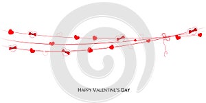Happy Valentines Day card with hanging Love Valentines hearts banner vector
