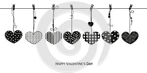 Happy Valentines Day card with hanging Love Valentines hearts vector illustration