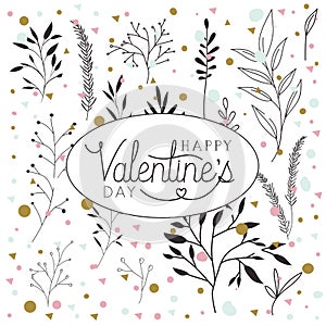 Happy valentines day card with leafs circular frame