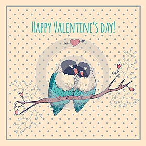 Happy Valentines day card with love birds and