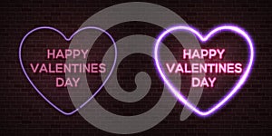 Happy Valentines Day card with heart, neon letters