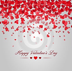Happy valentines day. Card of red hearts falling