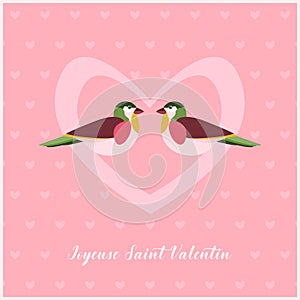 Happy Valentines Day Card with two Birds in Heart