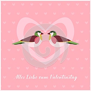 Happy Valentines Day Card with two Birds in Heart