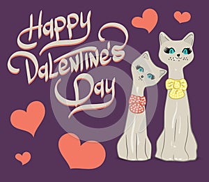 Happy Valentines Day card with two cats.