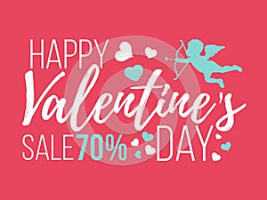 Happy Valentines Day Cards with hearts, angel and arrow. Sale an photo