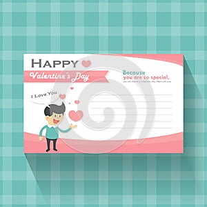Happy valentines day cartoon with pink heart greeting cards, pink and blue pattern background vector
