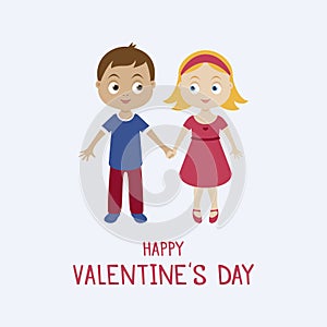 Happy Valentine`s Day greeting card with cute couple kids vector