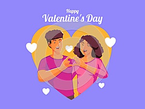 Happy valentines day Couple in love together holding and showing hands in heart sign