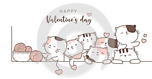 Happy valentines day with cute animal cartoon hand drawn style