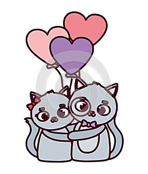 Happy valentines day, cute couple cat hugging balloons hearts love cartoon