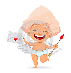 Happy Valentines day. Cute funny Cupid Angel